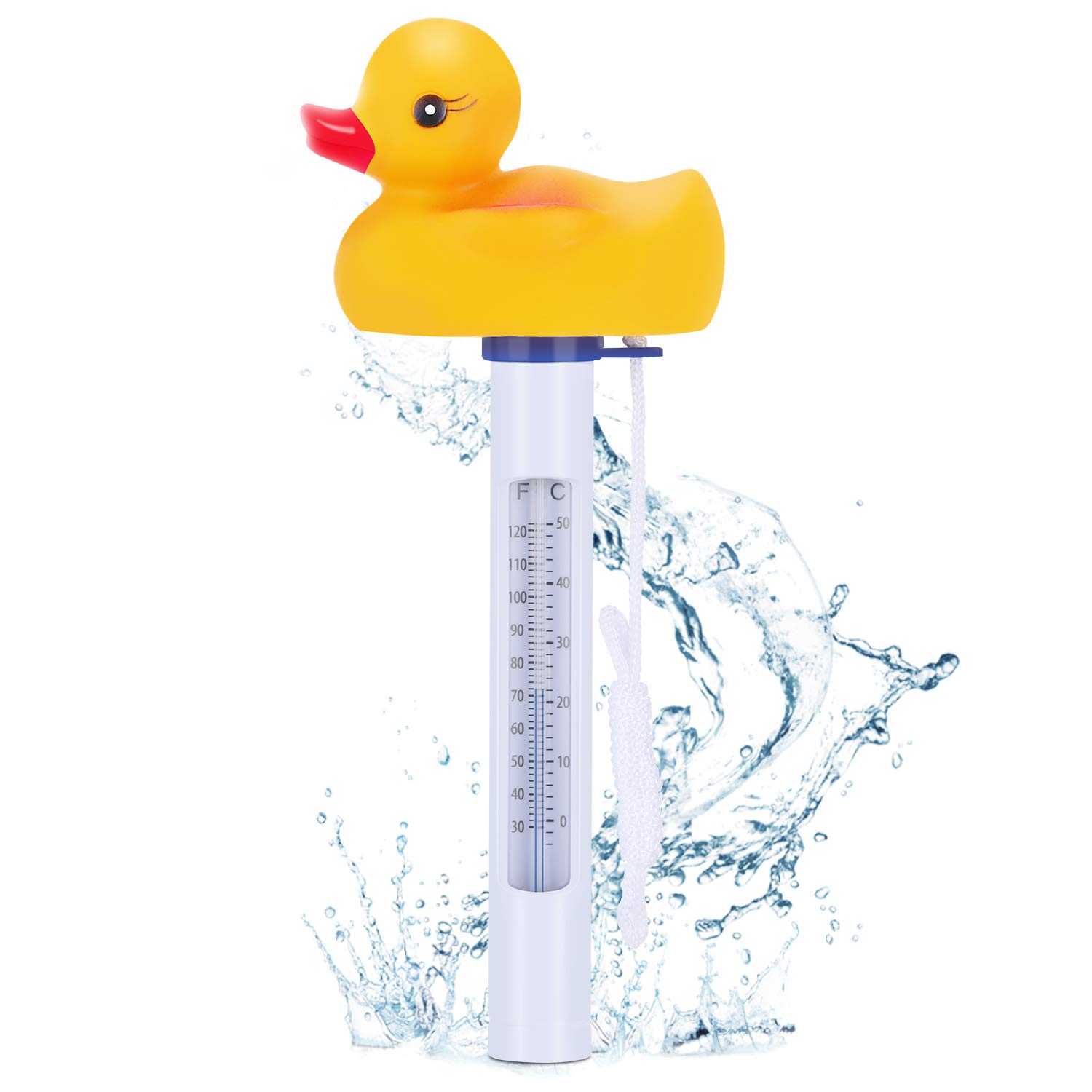 Schwimmendes Poolthermometer, schwimmendes Thermometer mit Schnur, Wasserthermometer im Entenstil für Außen- und Innenschwimmbäder, Whirlpools, Spas