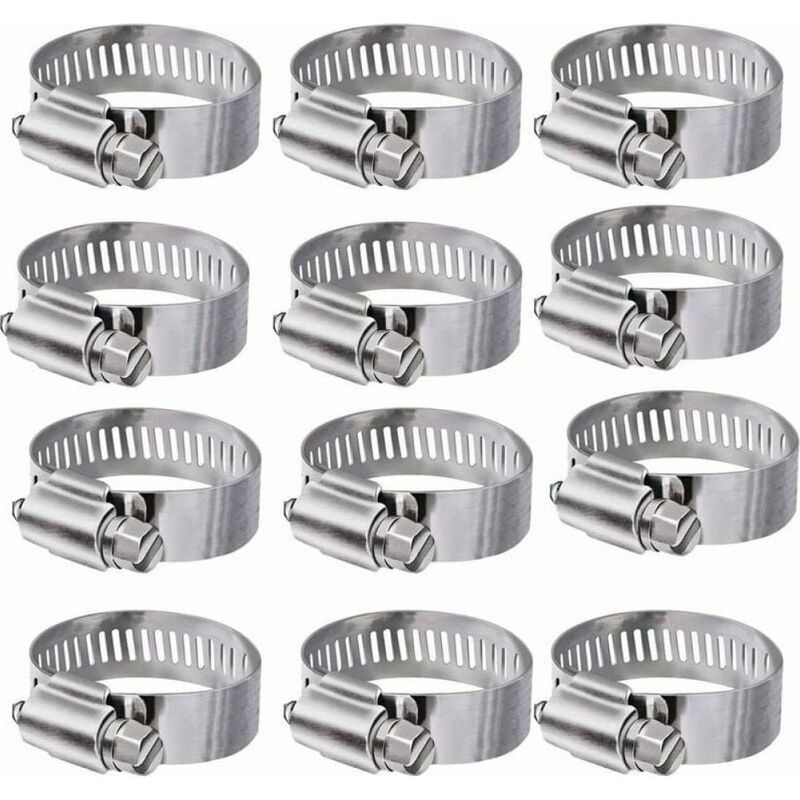 12 Schlauchschellen, Edelstahl, Schneckengewinde, Serie 300, Bereich 27–51 Mm, Für Industrie Und Haushalt