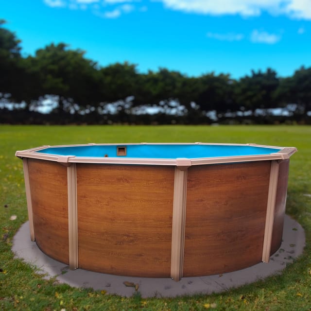 Stahlwandpool rund Classic 460x120 cm, Stahl 0,45 mm Holzoptik, Folie 0,3 mm blau, overlap