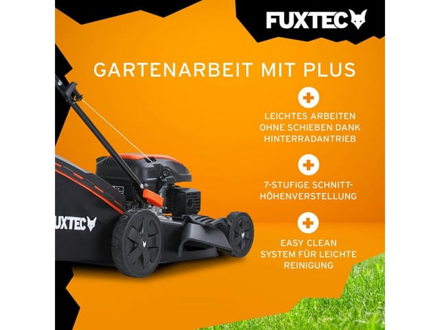 Fuxtec - 4in1 Benzin Rasenmäher FX-RM5170-4PS/2,9kW 51cm Schnittbreite & 7-stufige Höhenverstellung 25mm-75mm 4-Takt Mäher mit Hinterradantrieb - 60L