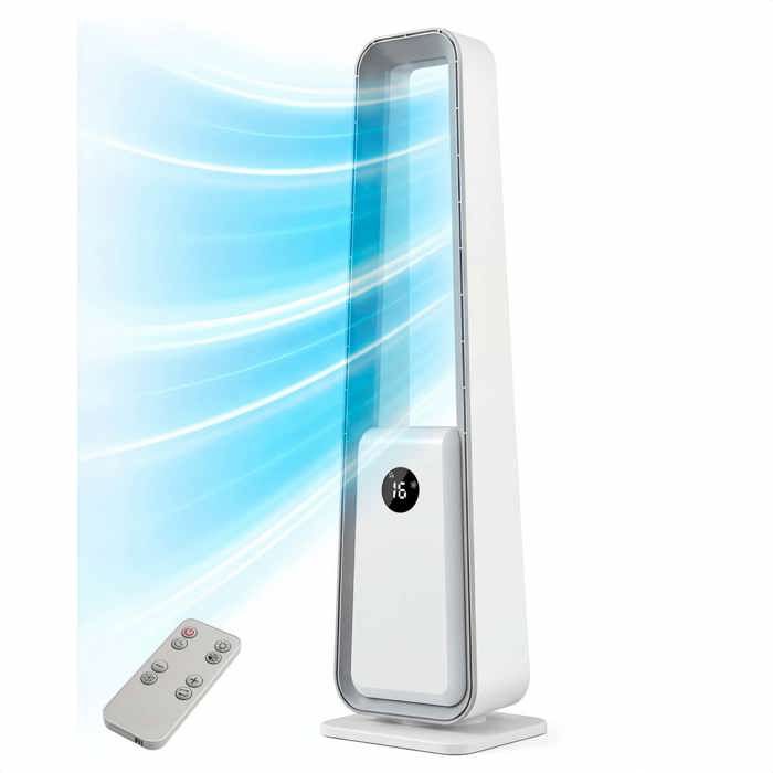 90 Cm Hoher, Blattloser Turmventilator, 80 W, 3 Geschwindigkeitsstufen, 34 Db, Fernbedienung, 12-stunden-timer, Weiß