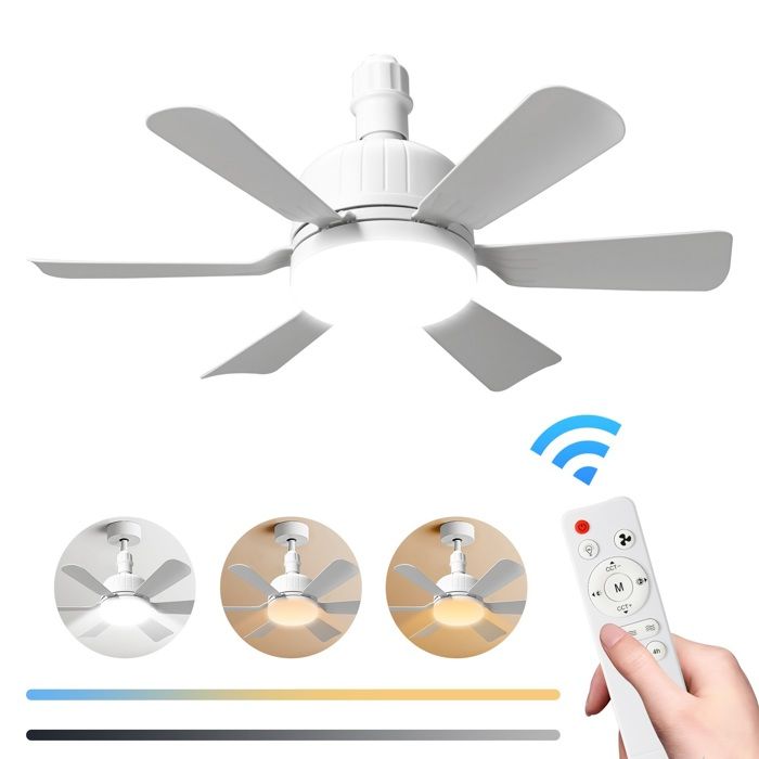 Deckenventilator Mit Fernbedienung Und Beleuchtung, 40 W – Weiß – Sechs Flügel – E27-fassung – Einstellbare Farbtemperatur