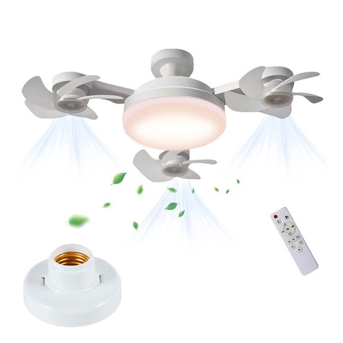 Led-deckenventilator Mit Fernbedienung, E27-schraubanschluss, 3 Ventilatorköpfe, 3 Einstellbare Geschwindigkeitsstufen