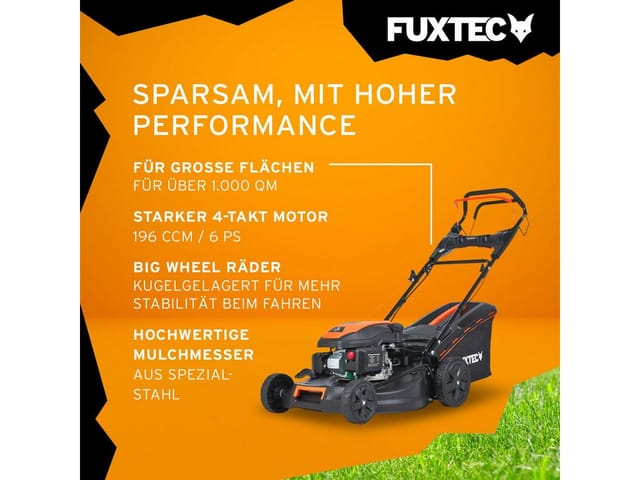 Fuxtec - 4in1 Benzin Rasenmäher FX-RM5170eS mit E-Start - 4PS/2,9kW 51cm Schnittbreite & Höhenverstellung 25mm-75mm 4-Takt mit Hinterradantrieb - 60L