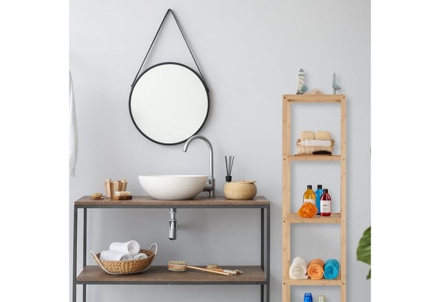 Badregal, Bambus, 5 Ablagen, hbt: 162 x 38 x 39,5 cm, Standregal für Badezimmer & Küche, freistehend, natur - Relaxdays
