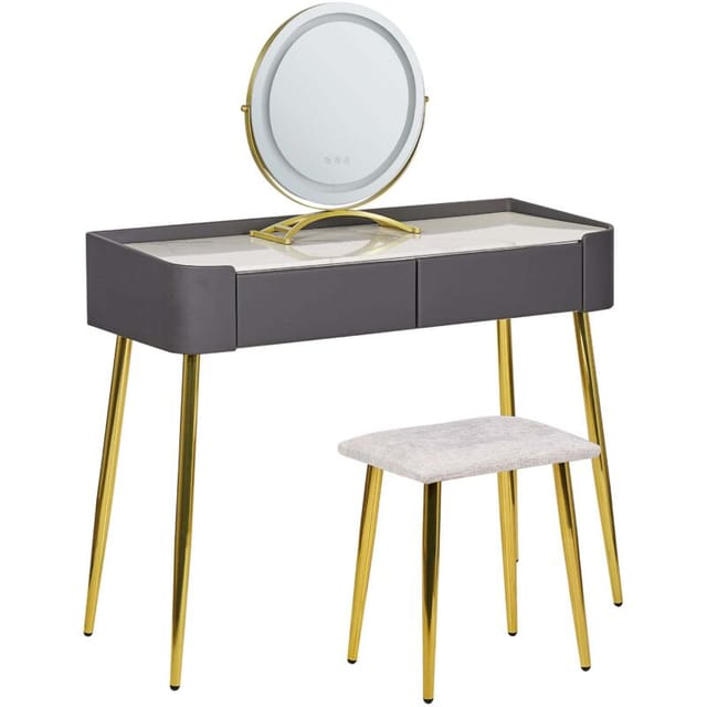 Schminktisch mit Spiegel und Hocker SURIN LED Grau