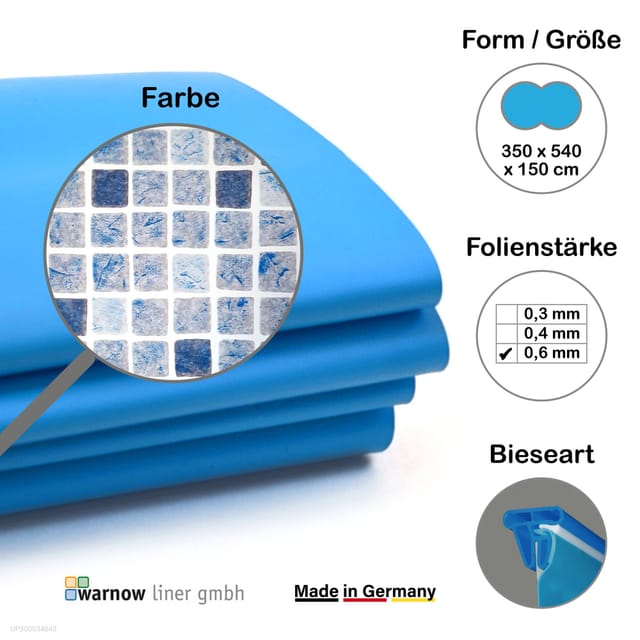 Premium Poolfolie für Achtformpool, 540 cm x 350 cm x 150 cm, Stärke: 0,6 mm, mosaik grau/blau