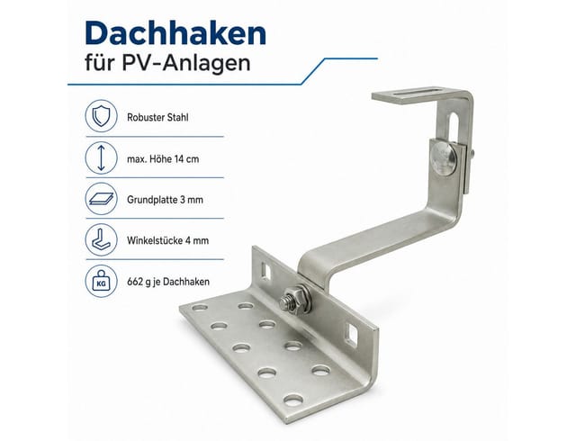 Bituxx - verstellbarer A2 edelstahl dachhaken befestigen solarpanel photovoltaik (1 Haken)