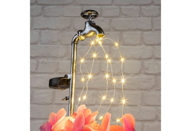 Led Solar Deko Wasserhahn mit Blumentopf - 60 x 17 cm - Garten Beleuchtung mit 30 led in warm weiß
