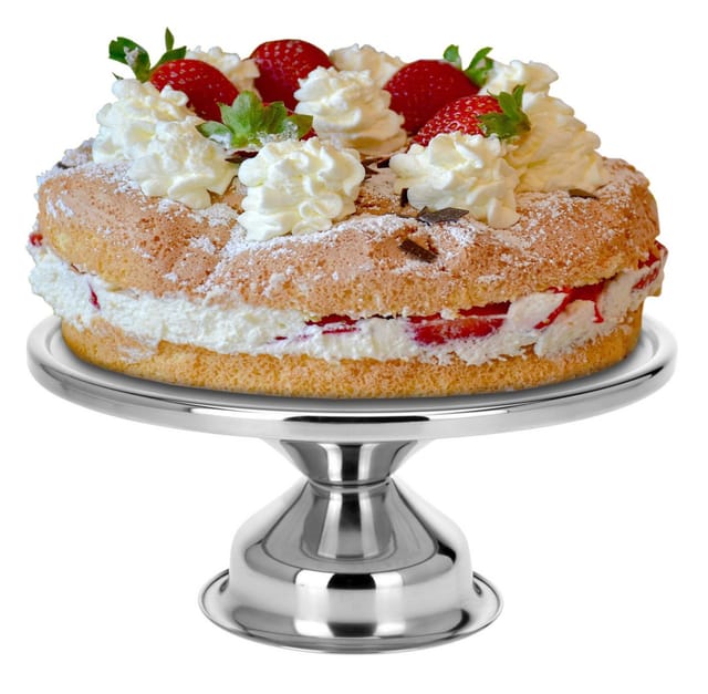 Spetebo - Edelstahl Tortenständer mit Fuß - 33 cm - Metall Servierplatte für Kuchen und Torten - Kuchenplatte Servierständer Tortenplatte