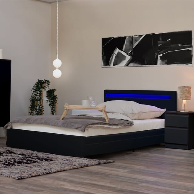 HOME DELUXE - LED Bett NUBE - Schwarz, 180 x 200 cm - inkl. Matratze, Lattenrost und Schubladen I Polsterbett Design Bett inkl. Beleuchtung LED