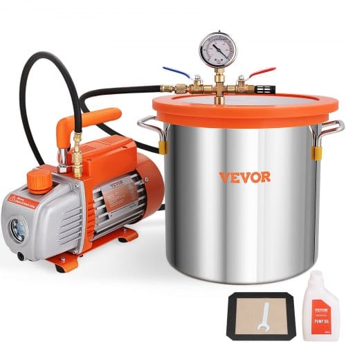 Mophorn - Vevor Vakuumpumpe Mit 11l Vakuumkammer 100l/min Unterdruckpumpe 150w Ac 220v/50hz 1440u/min 5pa 250ml-ölkapazität Hvac-vakuumgeräte Kühlvakuumpumpe Für Holzstabilisierung Harzentgasung