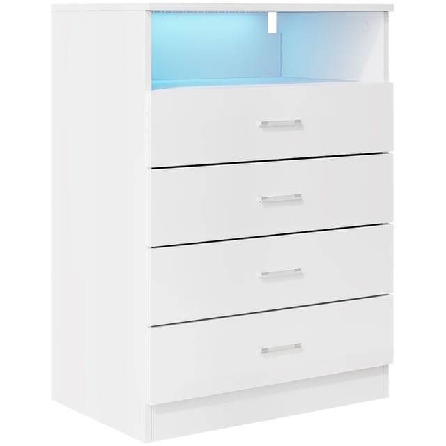 Hochglanz 4 Schubladen Kommode led Schlafzimmer Aufbewahrungsmöbel 5 Ebenen Stauraum, Weiß - Sonni