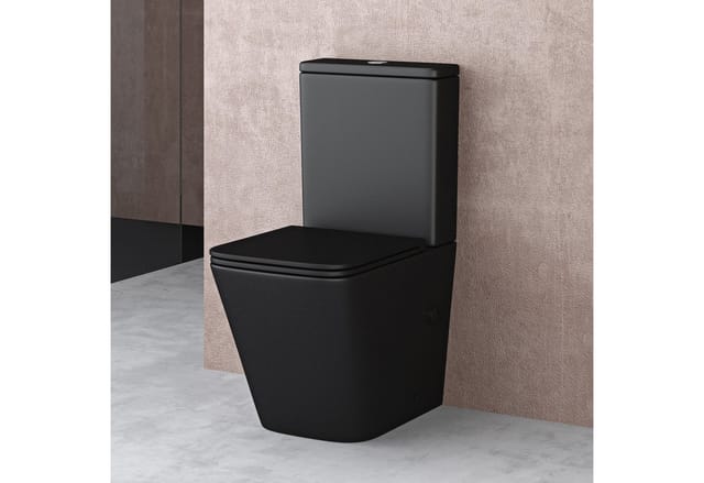 Stand-WC mit Spülkasten komplett S112T schwarz matt inkl. Softclose Absenkautomatik 36x63x82cm Stand-Toilette schwarz matt spülrandlos - Doporro