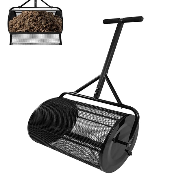 Froadp Kompoststreuer 80l Rasenstreuer Streuwagen Mit T-griff & Metallnetzkorb 40x65x110cm Gartenstreuer Metall Rasendünger Handstreuer Komposter Für Rasen Und Garten