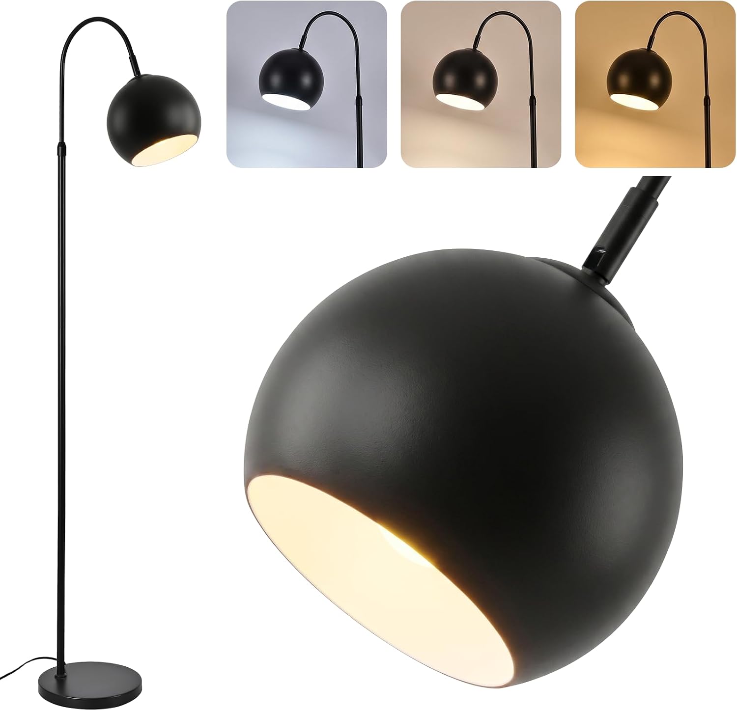 Gbly Bogen‑stehlampe Retro Metallschirm E27 Fußschalter Schwarz Max. 40 W Höhenverstellbar 160 Cm Ohne Leuchtmittel Für Wohnzimmer