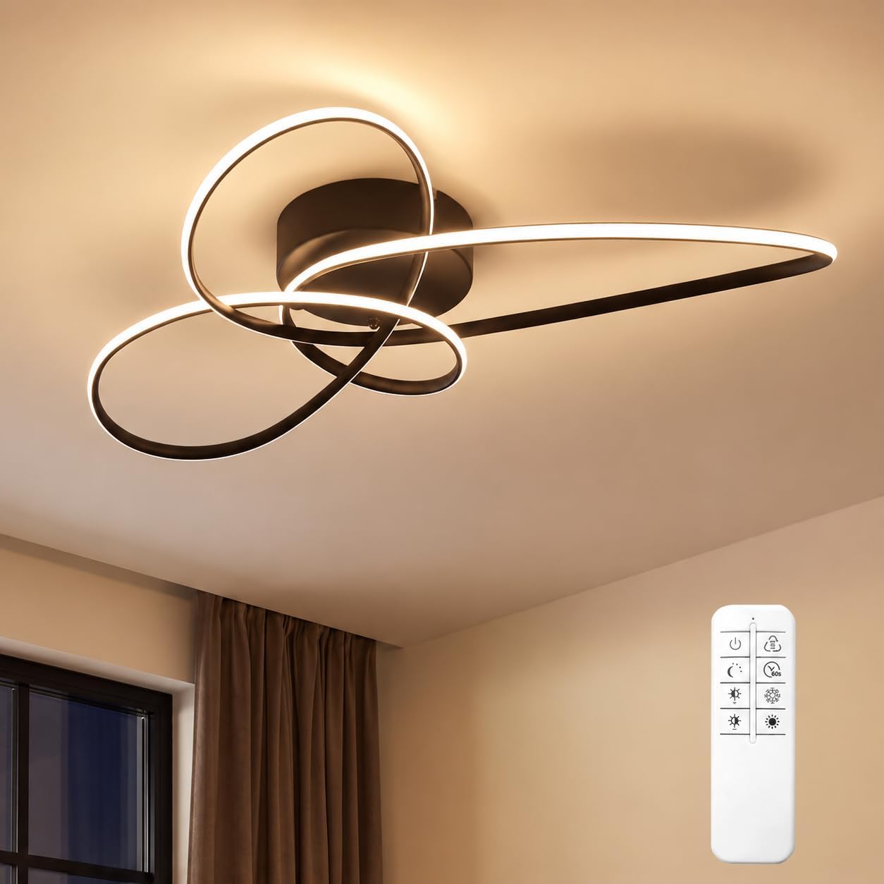 Gbly Led‑deckenleuchte 30 W Schwarz Modernes Design Dimmbar 3000‑6000 K Mit Fernbedienung Für Esszimmer Büro Flur Wohnzimmer Schlafzimmer