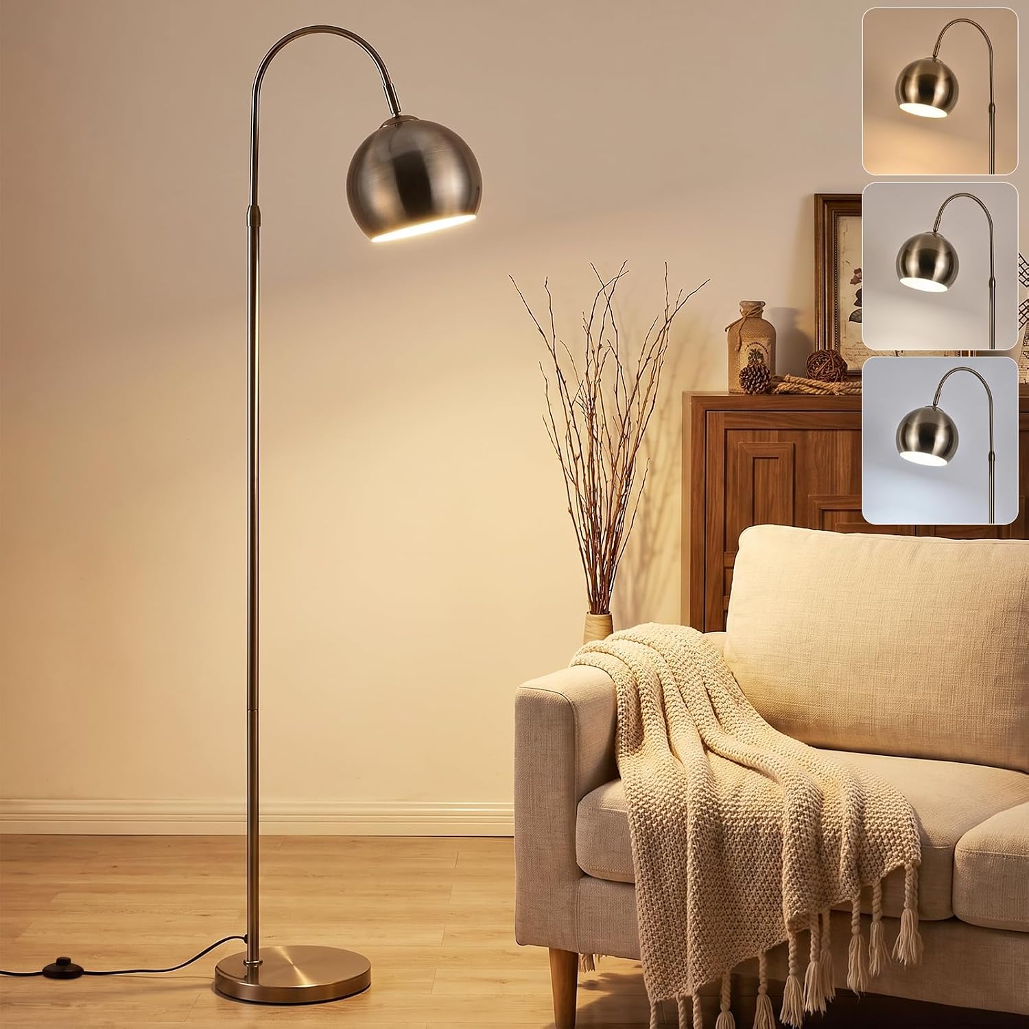 Gbly Bogen‑stehlampe Retro Metallschirm E27 Fußschalter Antikbronze Max. 40 W Höhenverstellbar 160 Cm Ohne Leuchtmittel Für Wohnzimmer