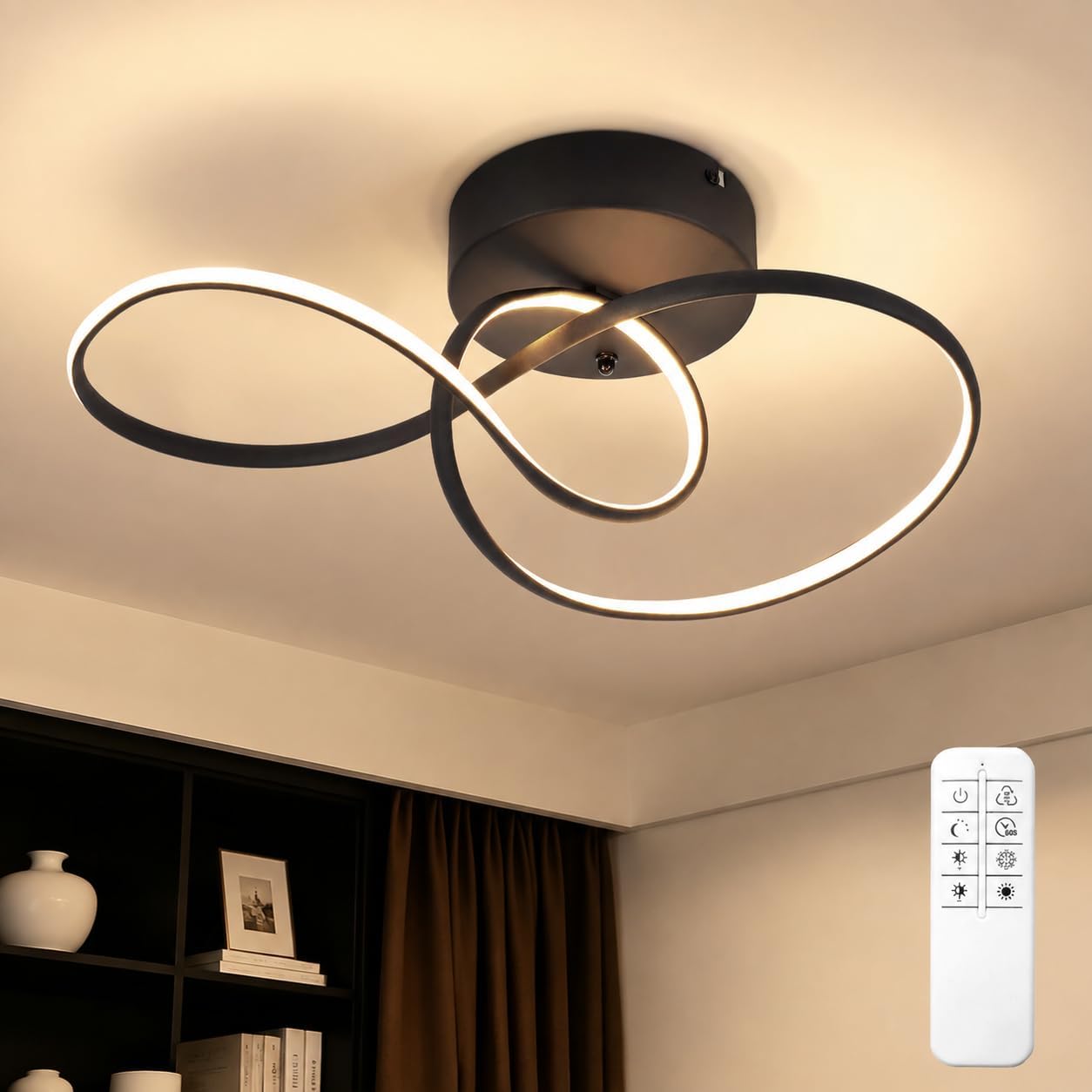 Gbly Led‑deckenleuchte 24 W Schwarz Modernes Design Dimmbar Mit Fernbedienung Für Wohnzimmer Schlafzimmer Esszimmer Büro Flur