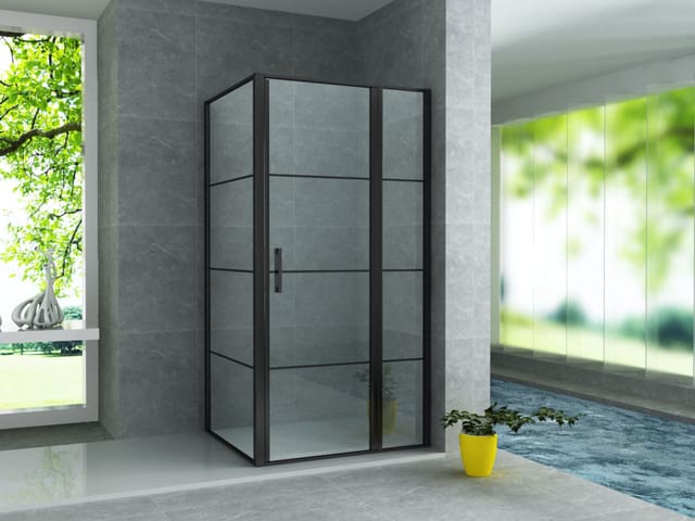 Duschkabine Schwingtür + Festelement + Seitenwand schwarz matt 90x120x200 - Aloni