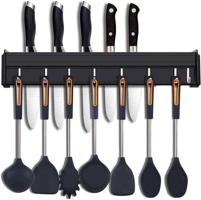 Küchenutensilienhalter mit Haken, wandmontierte Küchenutensilienstange, wandmontierter Küchentopfmesserhalter, wandhängender Topflappen, zum