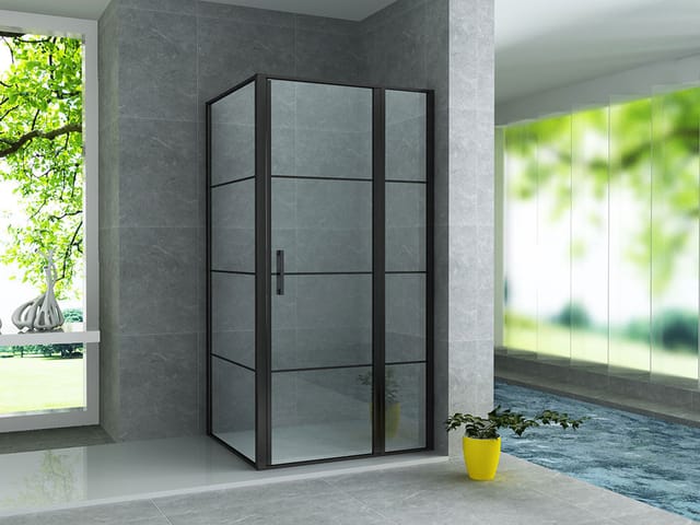Duschkabine Schwingtür + Festelement + Seitenwand schwarz matt 80x120x200 - Aloni