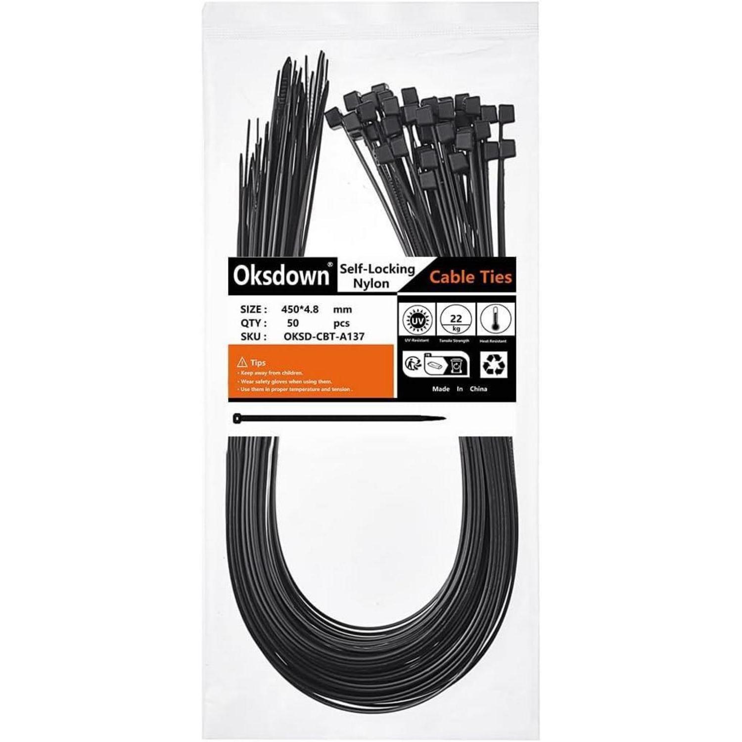 Kabelbinder 450mm Schwarz Uv-beständig 22kg Zugfestigkeit 50 Stück Nylon