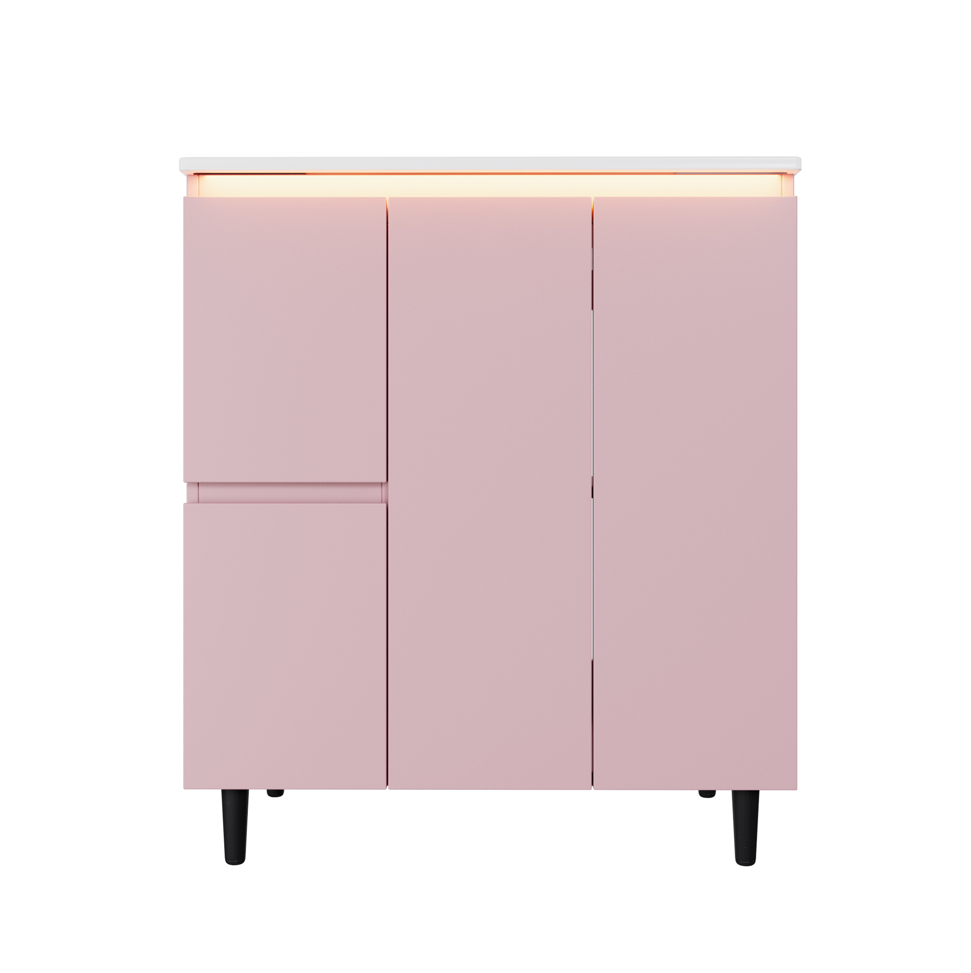 Freistehender Badezimmerwaschtisch 76 X 47 X 89 Cm Pink Mit Keramikbecken Und Led Sensorleuchte