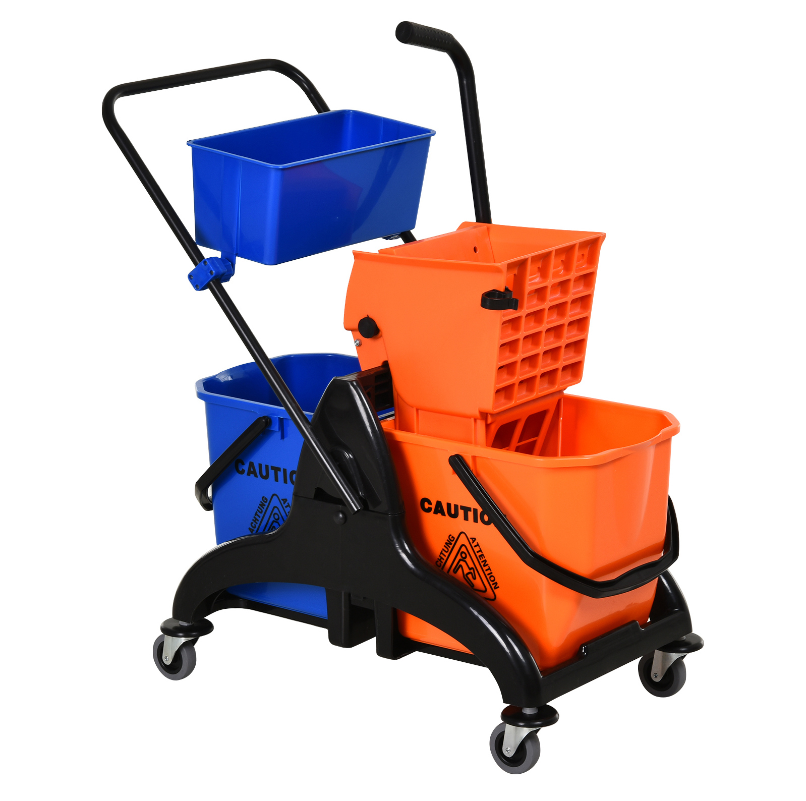 Professioneller Reinigungswagen Mit Wringerpresse, 2 Eimern, 4 Rädern, 26 L