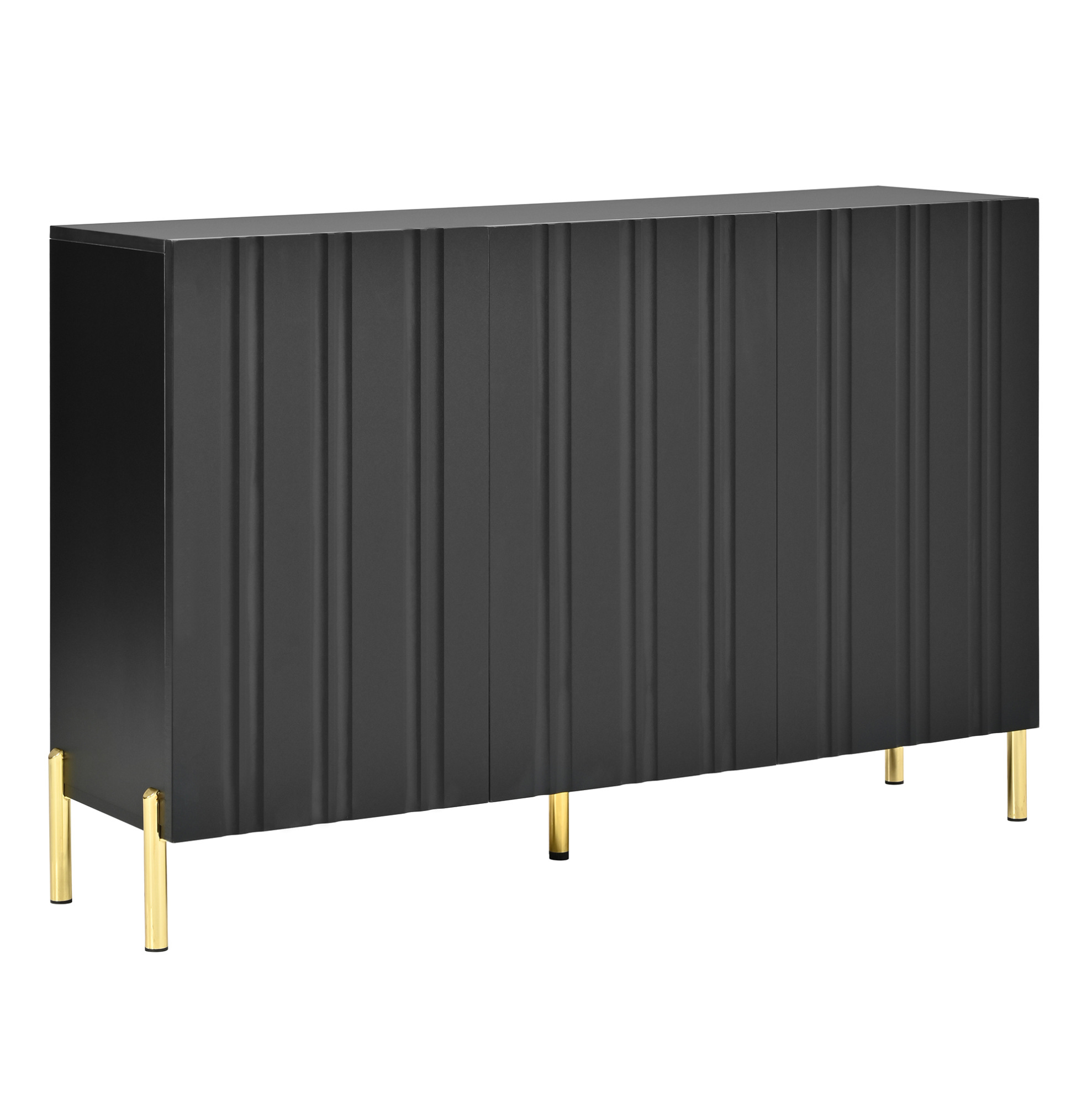 Schuhschrank Sideboard 2-in-1 Aus Mdf Und Spanplatte 3 Türen Schwarz Mit Vertikaler Rillenprägung