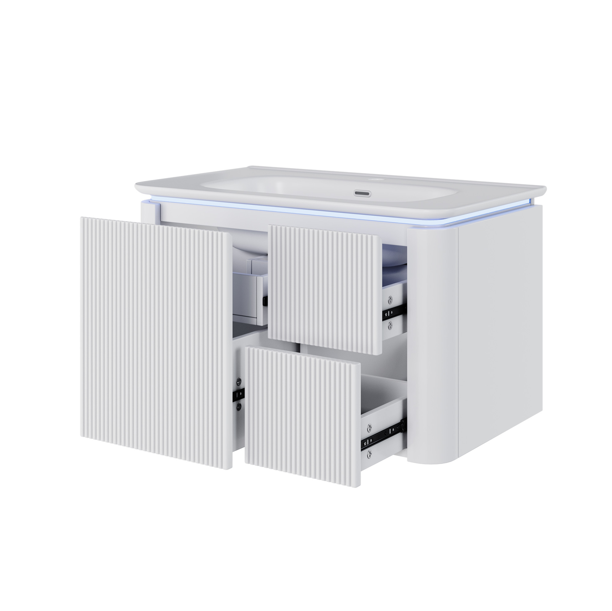 Wandhängender Waschtischunterschrank 80,5 X 47,5 X 51 Cm Mdf Mit Keramikwaschbecken Weiß Modenuit