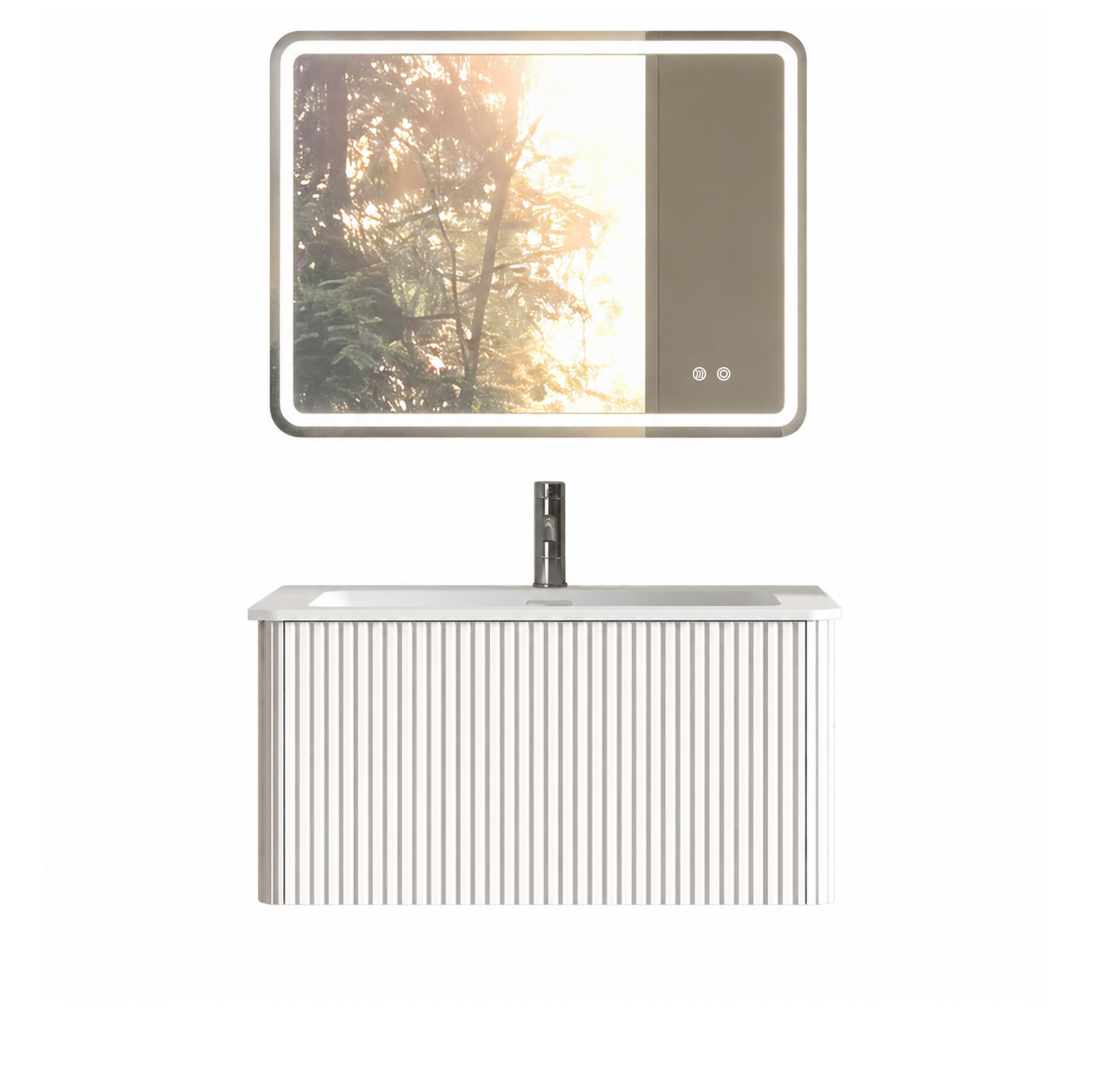 Badmöbel-set Mit Led Spiegel 80 Cm, Waschtisch Mit Unterschrank, Weiß, Vormontiert