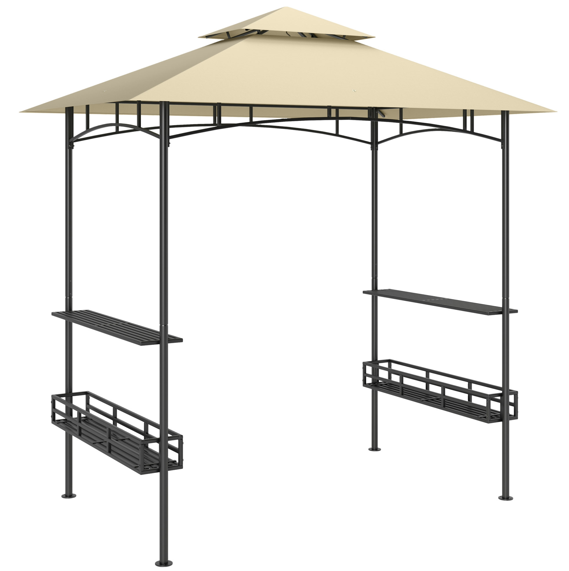 Grillpavillon 240 X 150 X 257 Cm Beige Aus Stahl Mit Doppeldach Und Seitenablagen