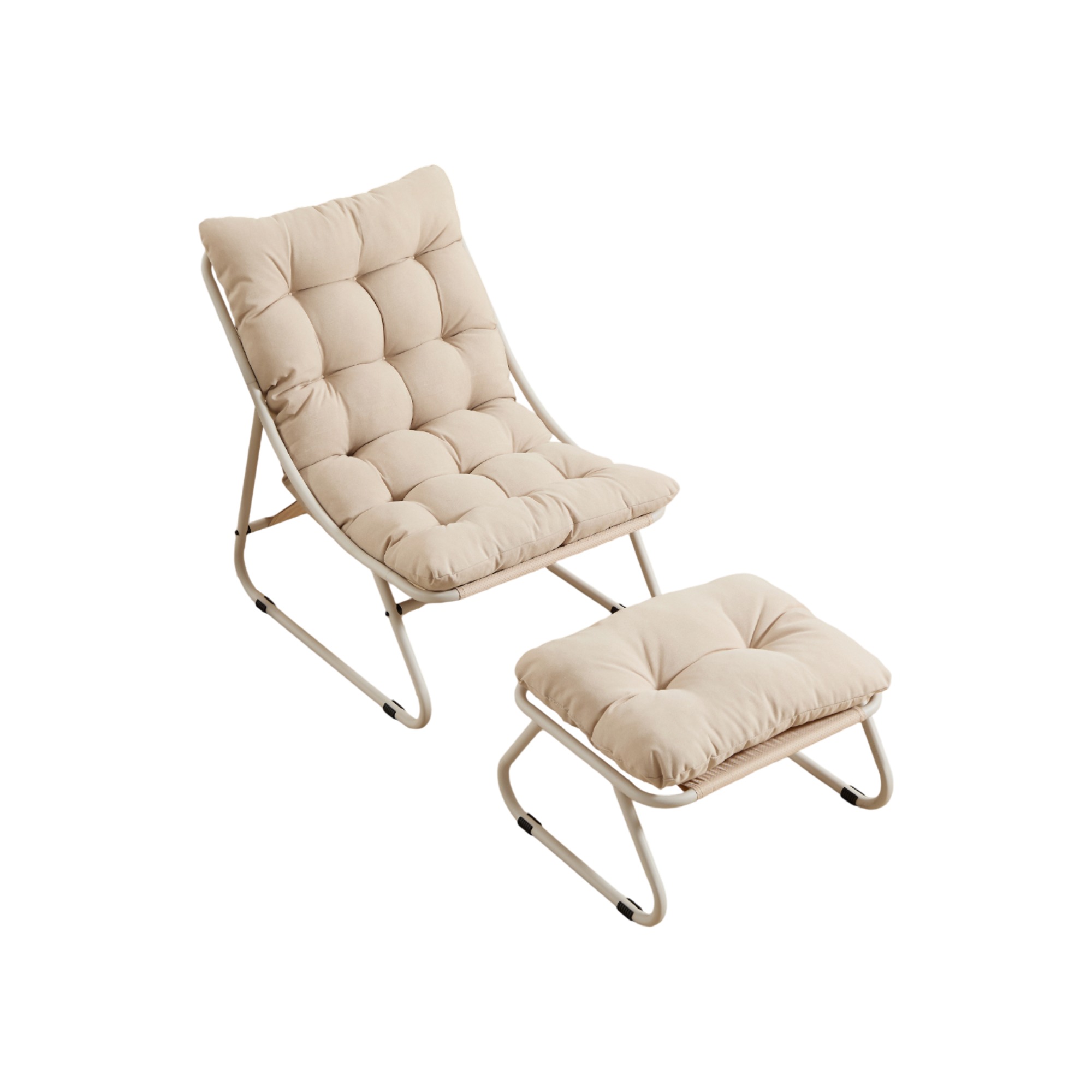 Garten-loungesessel Mit Hocker Aus Stahl, Beige, Mit Polster – Modenuit
