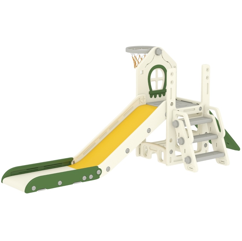 4-in-1 Indoor-rutsche Für Kinder Mit Leiter, Basketballkorb Und Stauraum, Creme