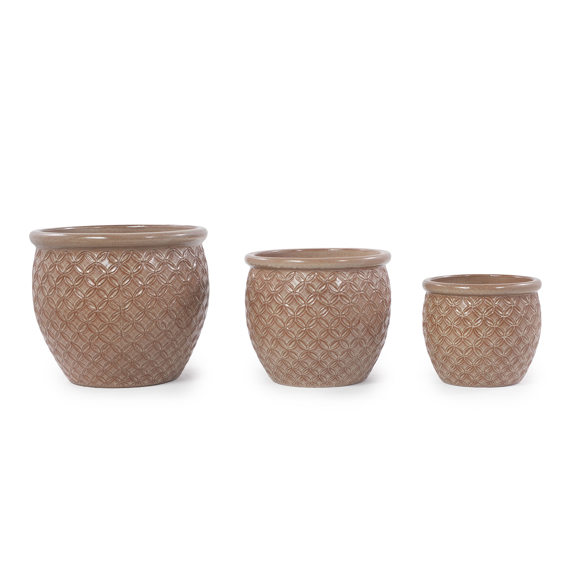 Handgefertigter Keramiktopf Beige Glänzend Ø 30,5 Cm Mit Münzrelief, Für Innen Und Außen