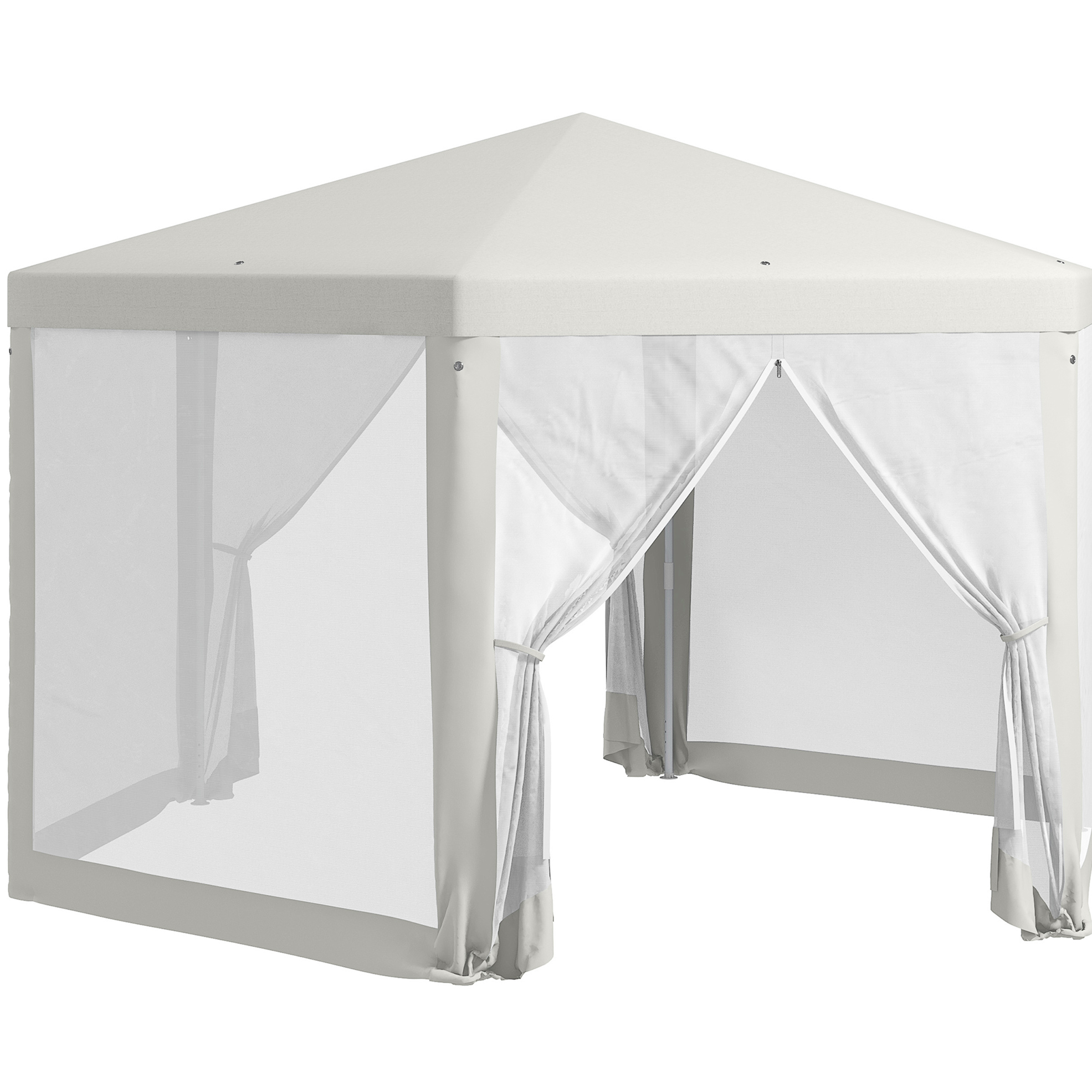 Hexagonaler Gartenpavillon 394 X 341,2 X 250 Cm Aus Polyester Und Metall, Creme, Mit Moskitonetz