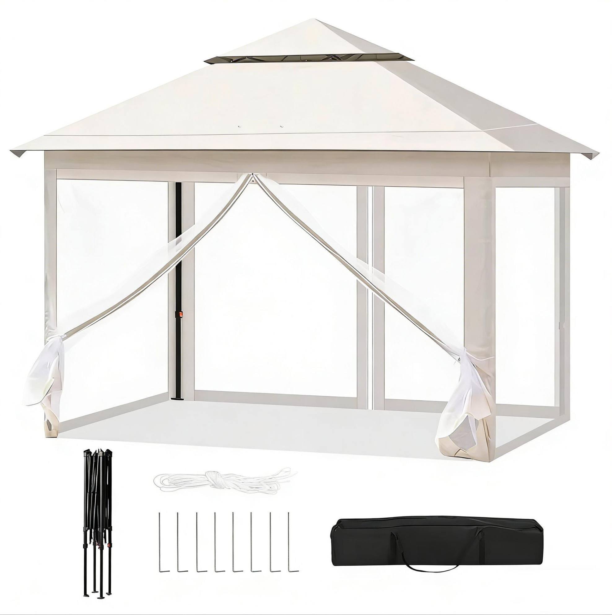 Faltbarer Outdoor-pavillon 3 X 3 M Beige Mit Moskitonetz