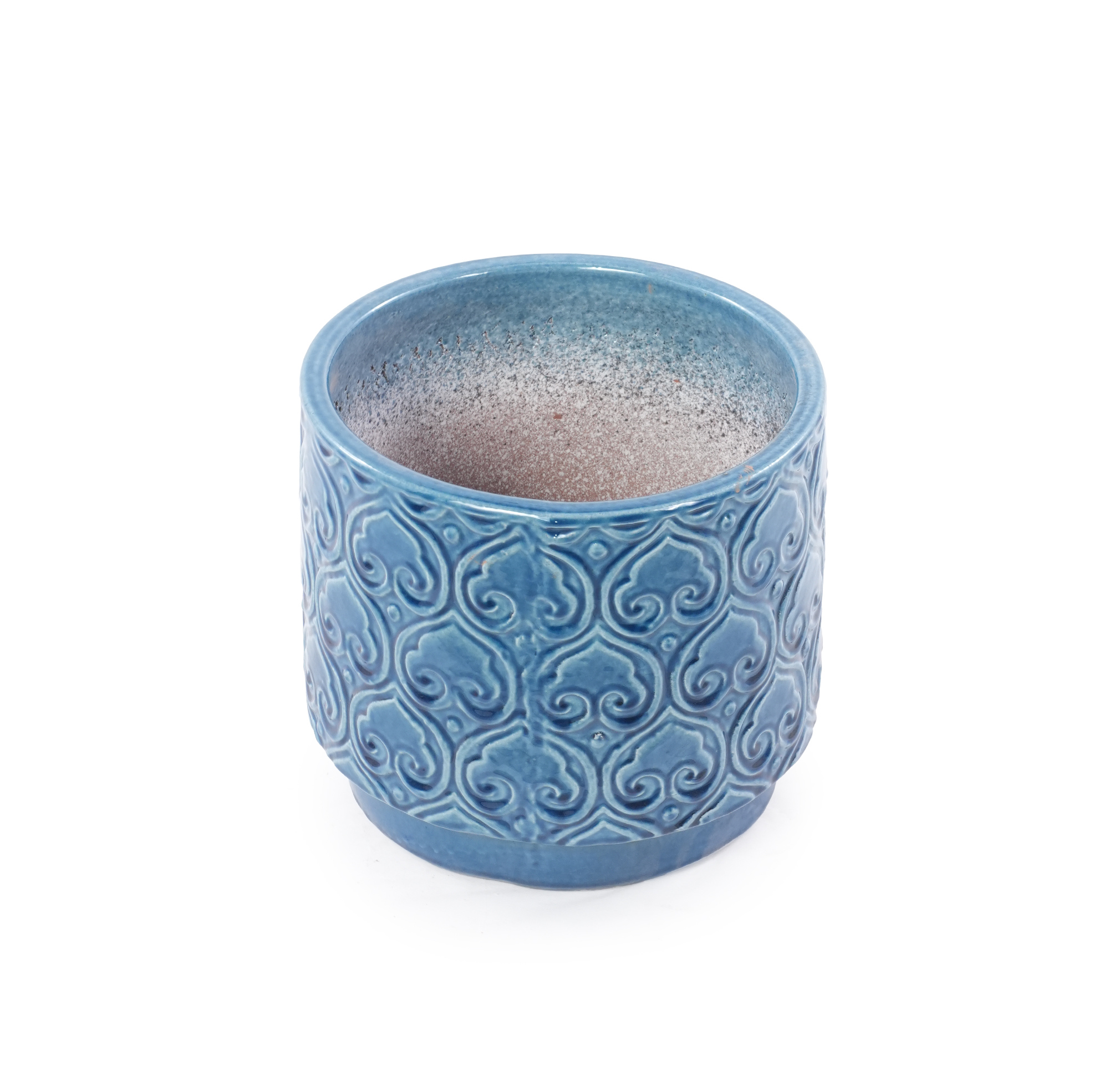 Keramik-blumentopf Ø31,5 Cm Glänzend Blau Mit Herzrelief, Mit Drainageloch