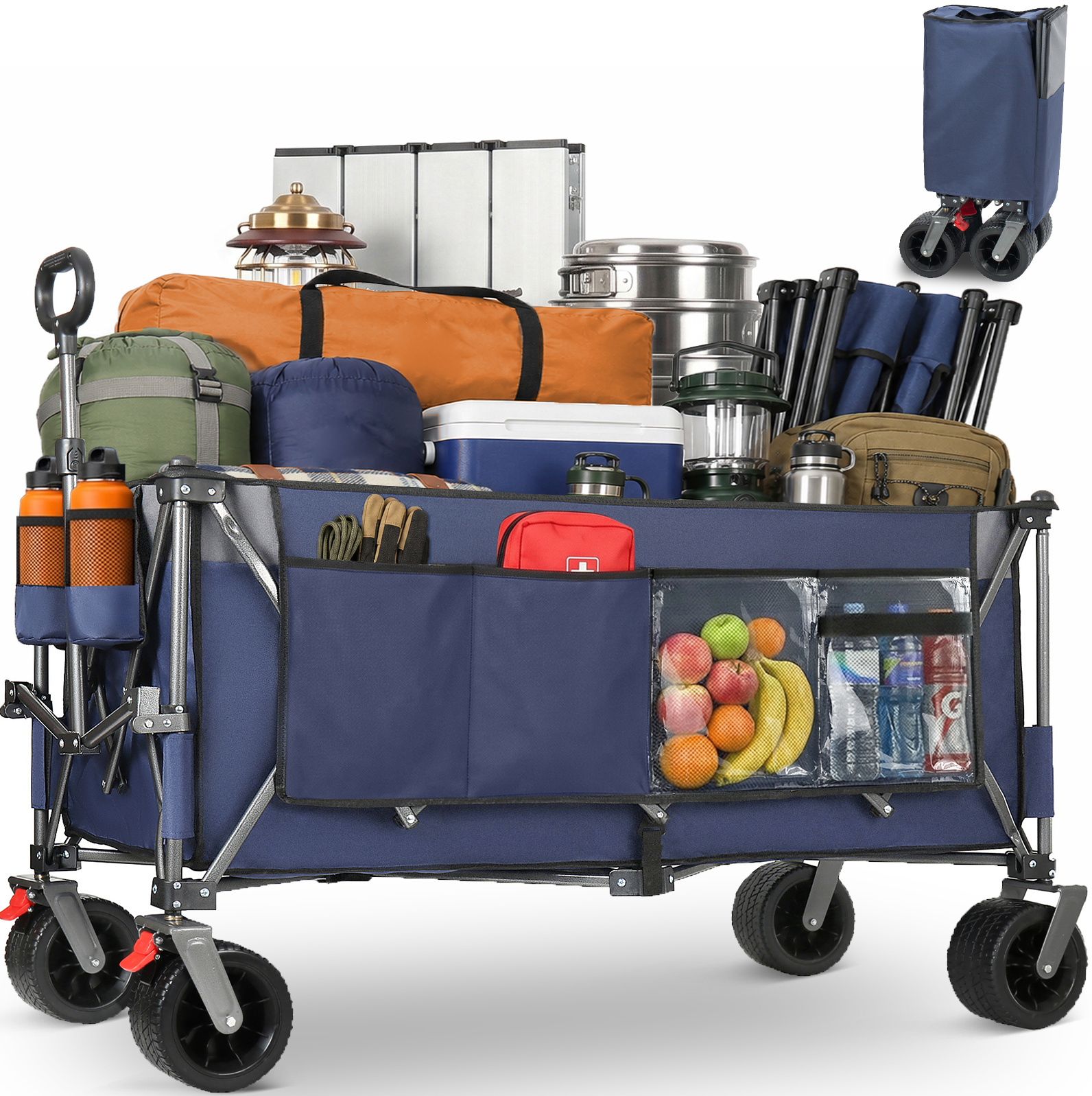 Xxxl Faltbarer Bollerwagen 300 L 250 Kg Belastbar, 130 Cm Lang, Stahlrahmen, Blau