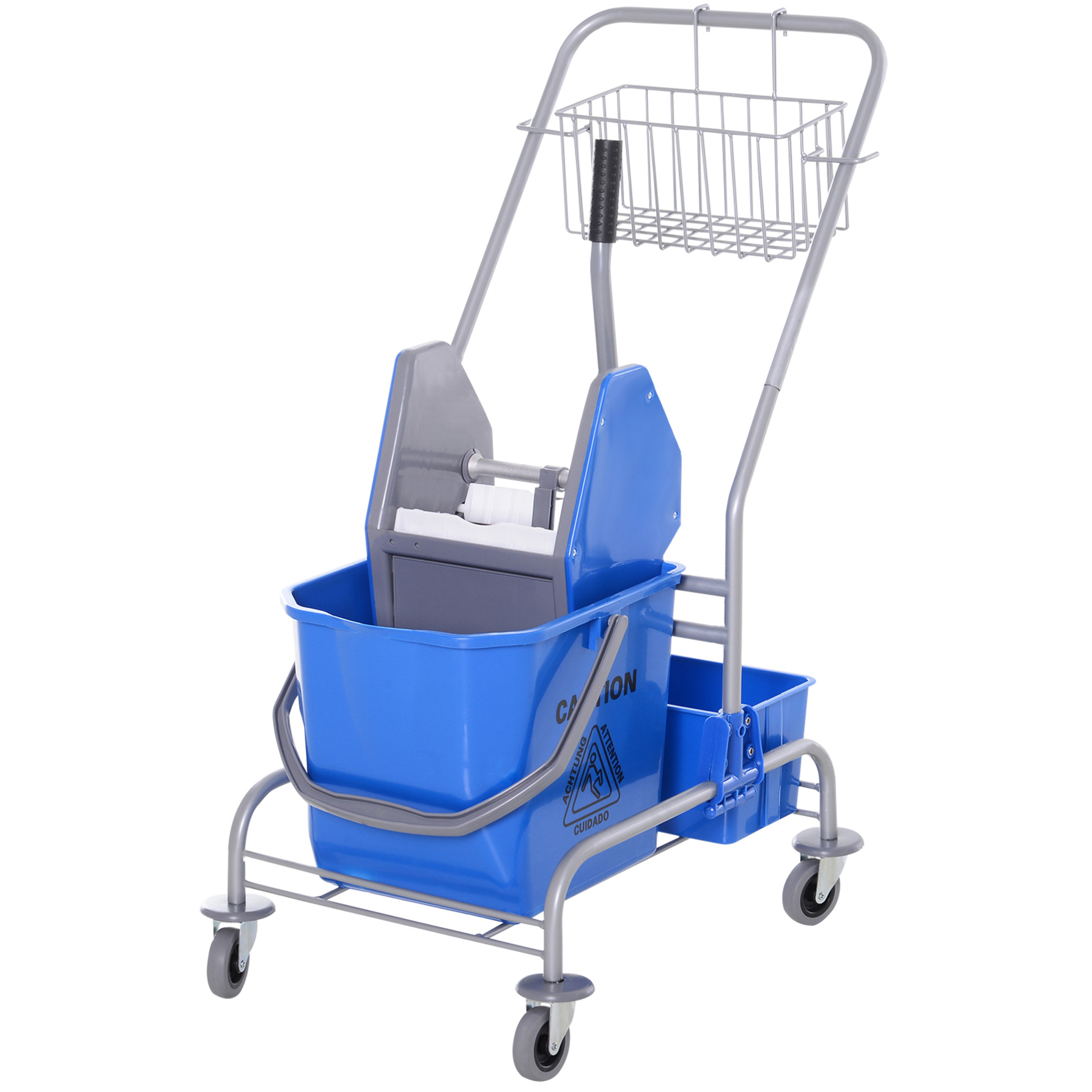 Reinigungswagen 25 L Mit Presse, Besenhalter, 4 Rollen, Blau, Modenuit