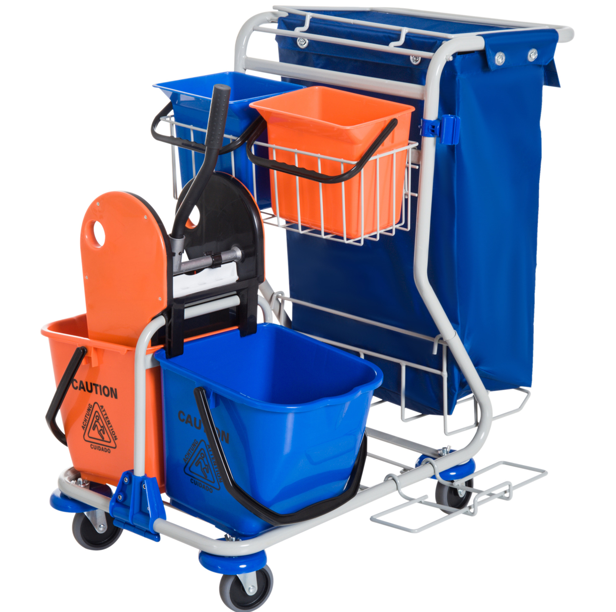 Professioneller Reinigungswagen Mit 4 Eimern Und Mopppresse, 93 X 80 X 97 Cm