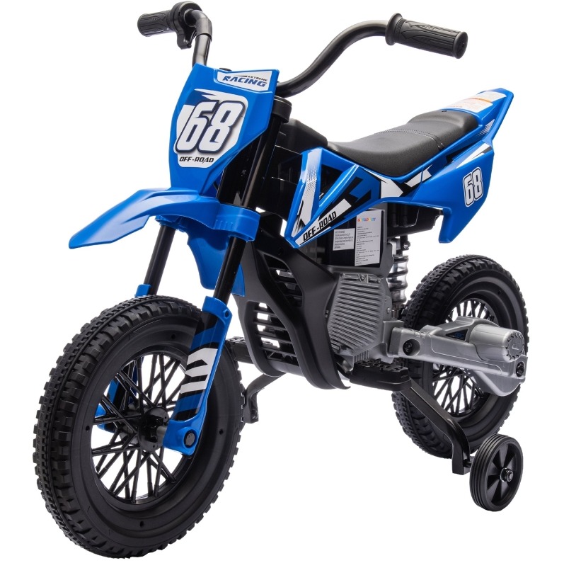 12v Elektromotorrad Für Kinder Mit Musik Und Stützrädern, Blau Modenuit
