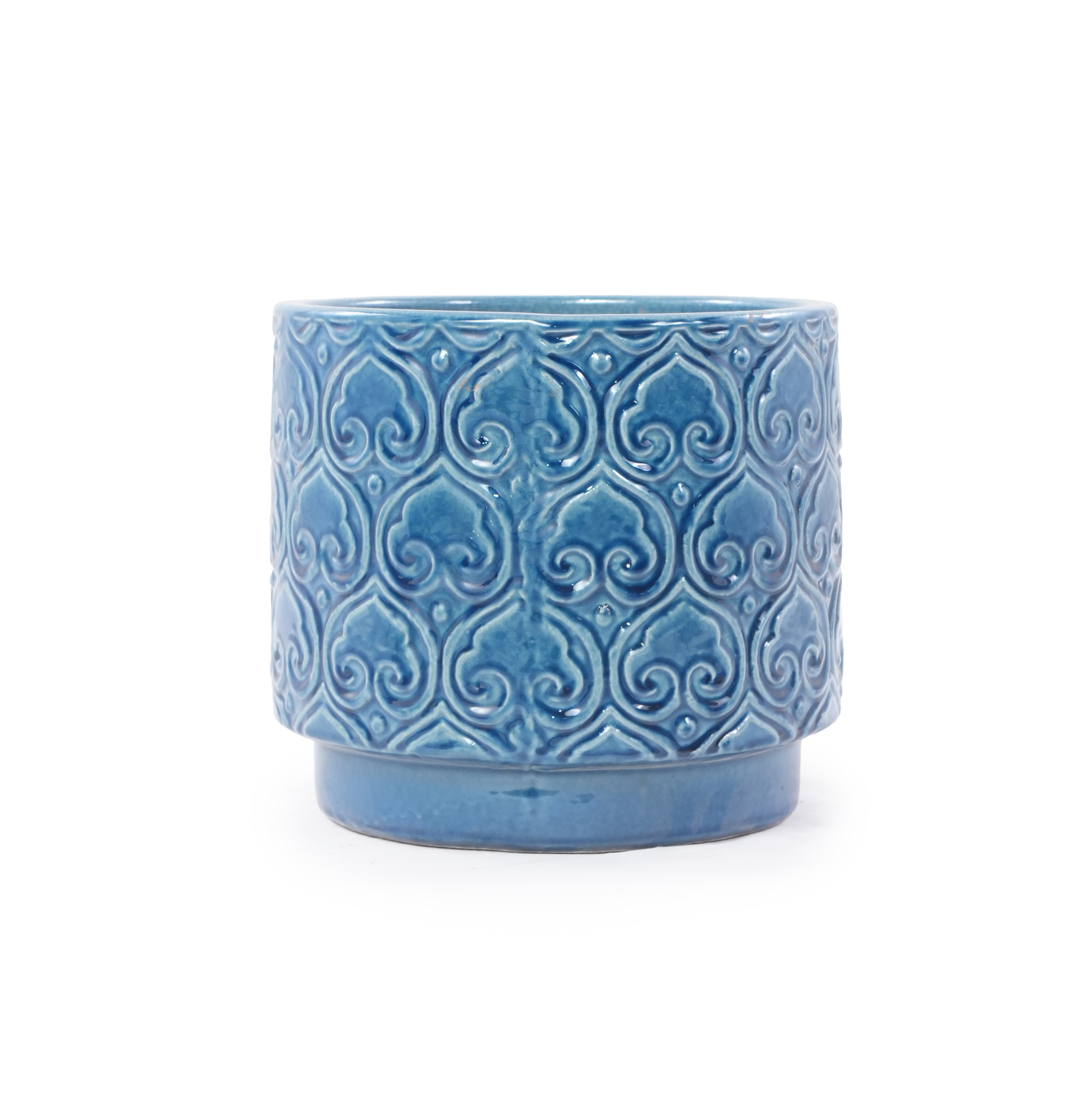 Blaue Keramik-pflanzschale Ø19 Cm Mit Herzrelief Und Drainageloch
