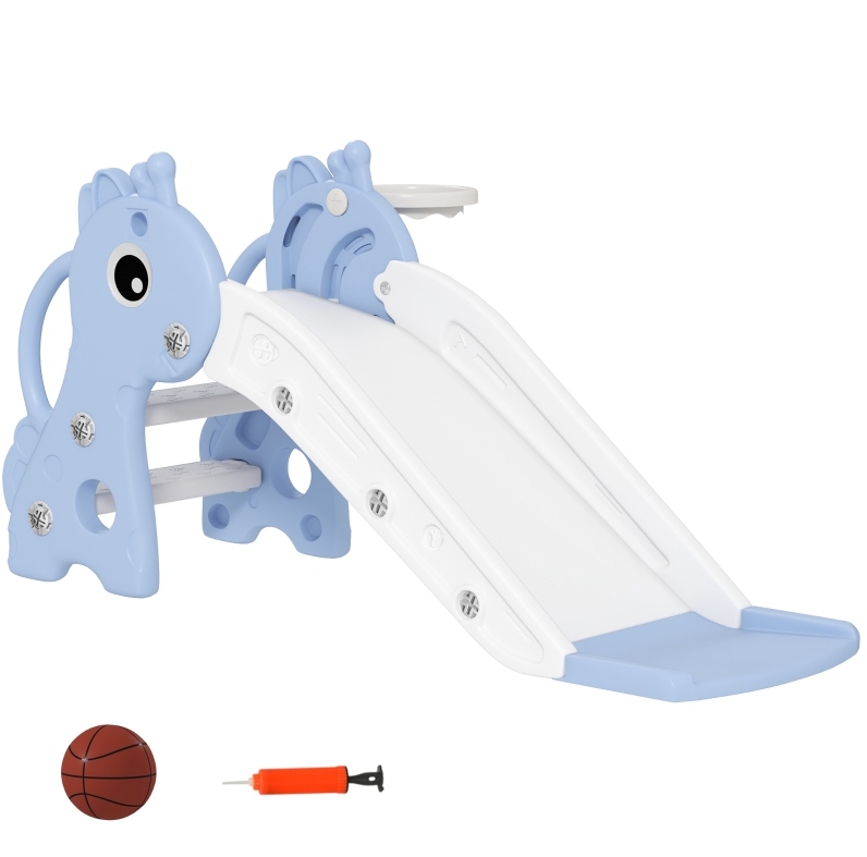 3-in-1 Kinderrutsche Giraffe Blau Mit Basketballkorb Und Ball