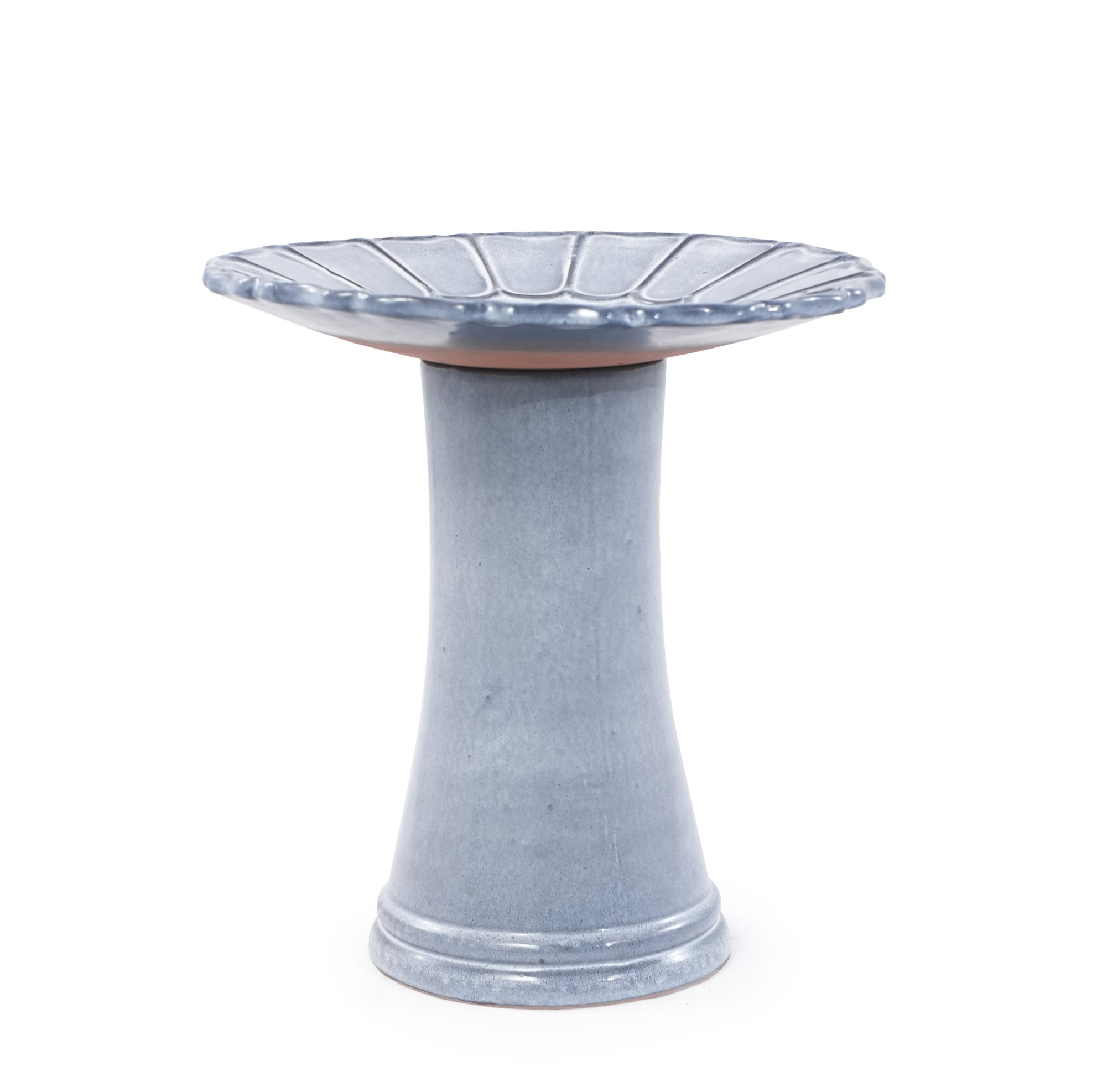 Handgefertigtes Vogelbad Aus Keramik 43 Cm Glänzend Graublau