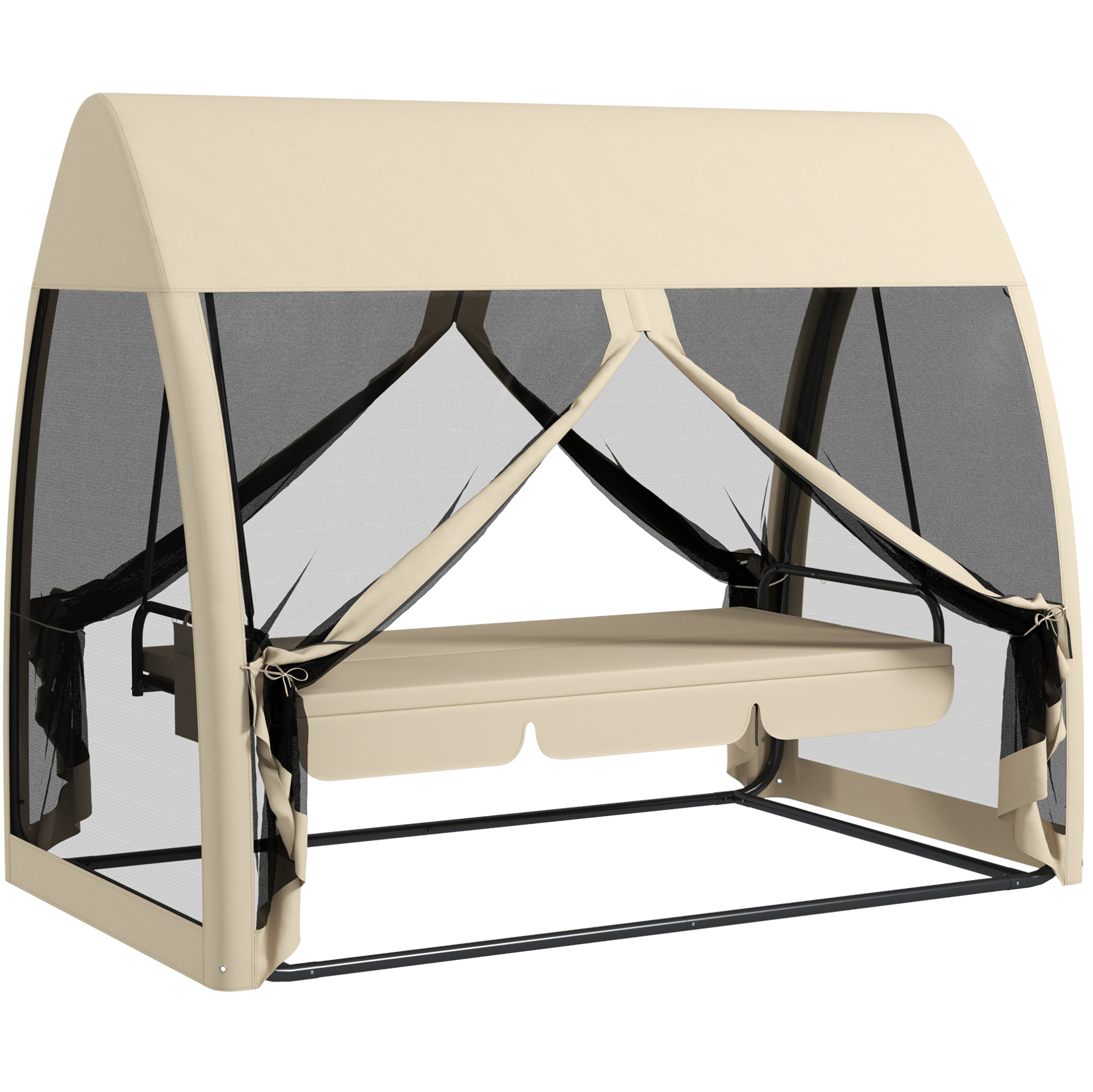 Gartenschaukel 2-in-1, 3-sitzer Mit Bettfunktion, Moskitonetz, Dach, 240 X 140 X 197 Cm