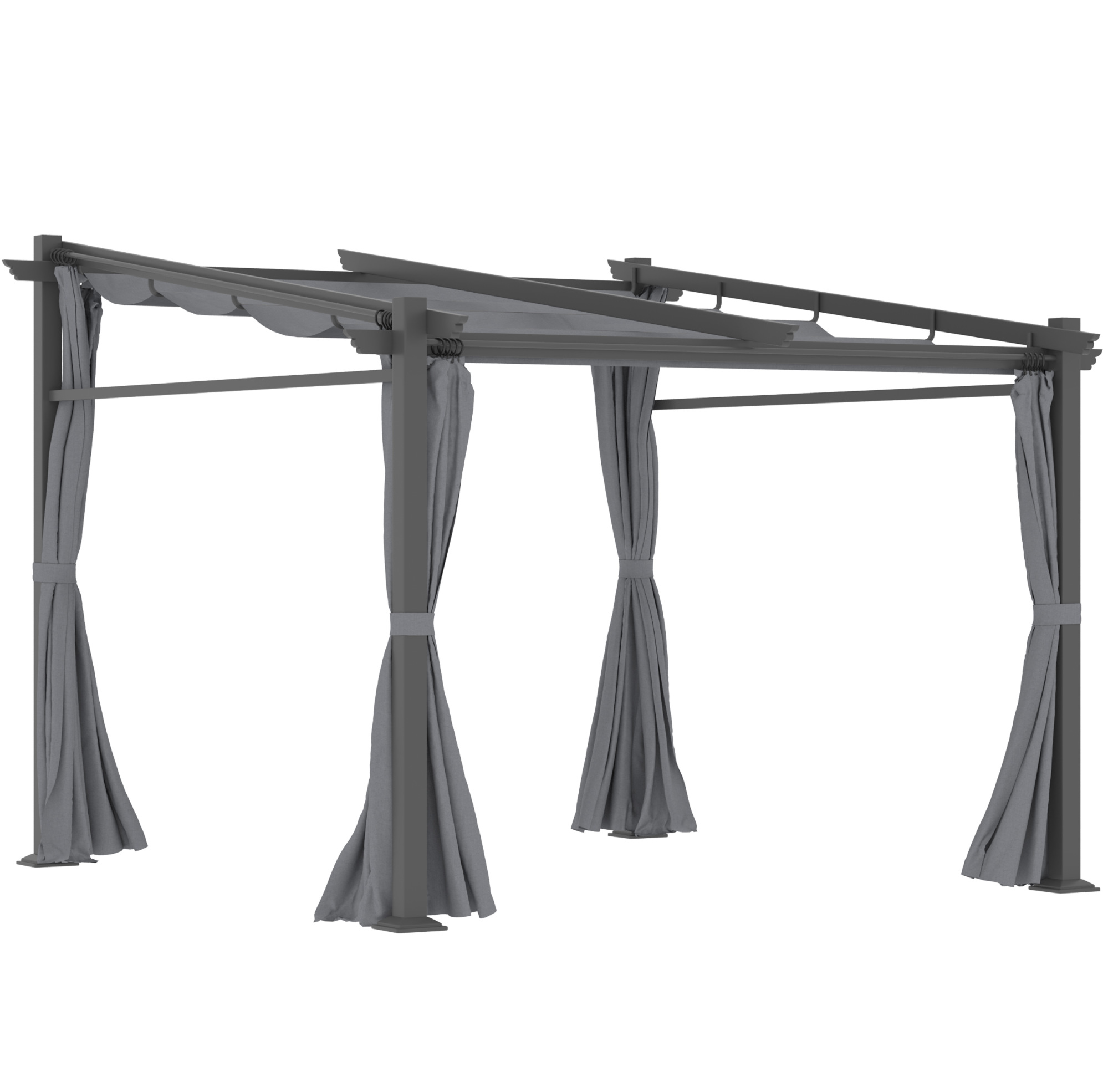 Pergola 2,97 X 2,95 M Mit Ausziehbarem Sonnendach, Seitenteilen, Stahlgestell, Dunkelgrau