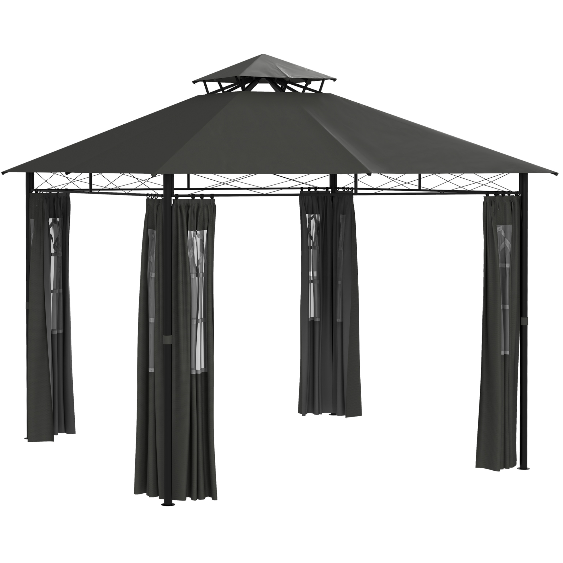 Pavillon 3 X 3 M Aus Metall Dunkelgrau Mit Seitenwänden Und Doppeldach