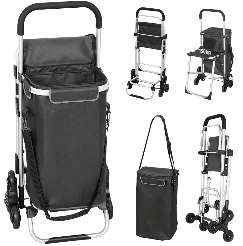 Einkaufstrolley Mit Sitz 40 L Dreirad Aluminium Dunkelgrau